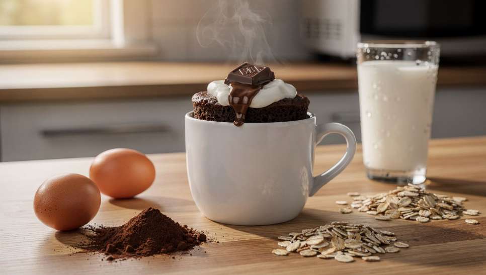 Bolo de caneca de chocolate proteico