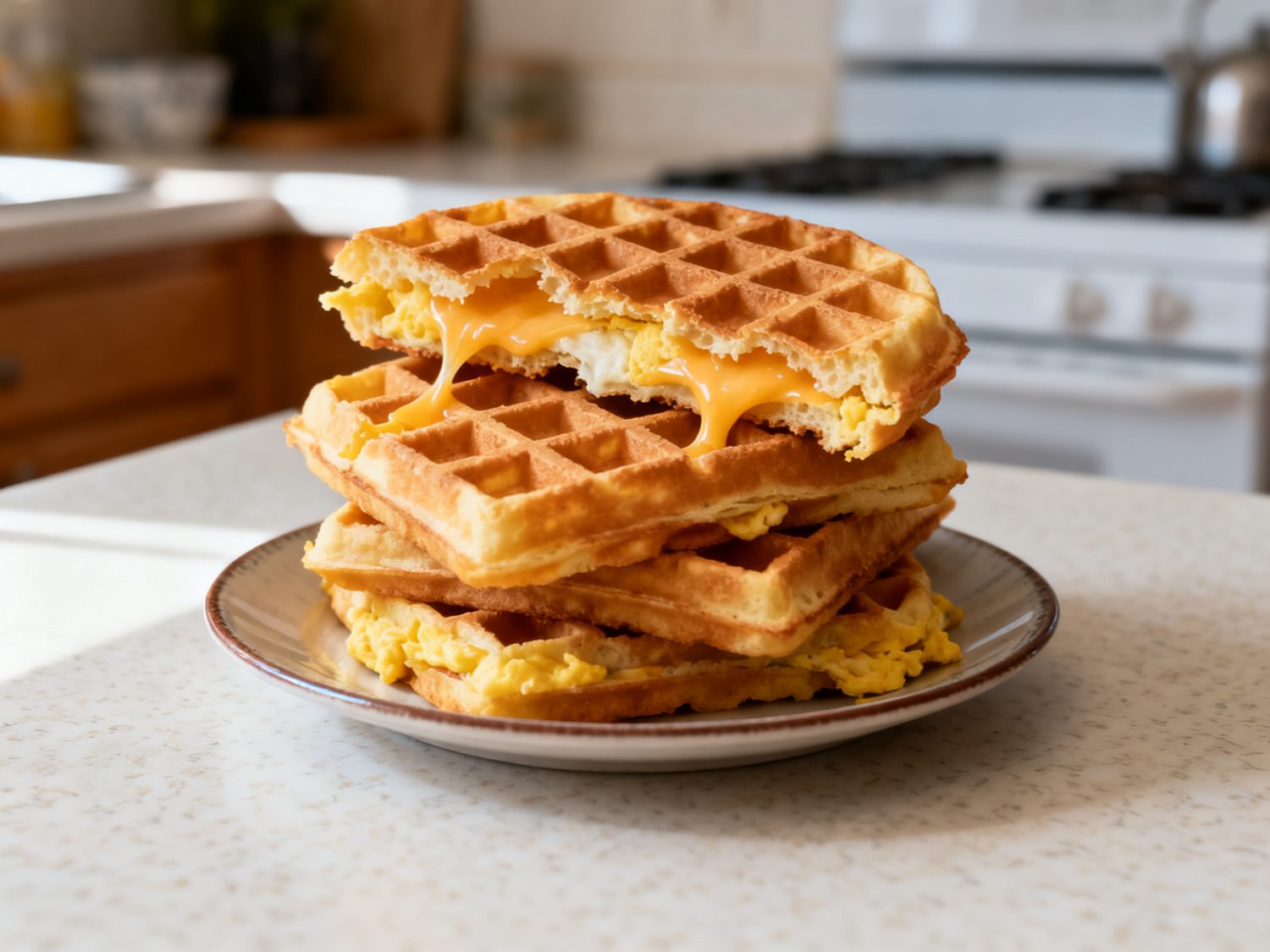 Waffle de ovo, tapioca e queijo
