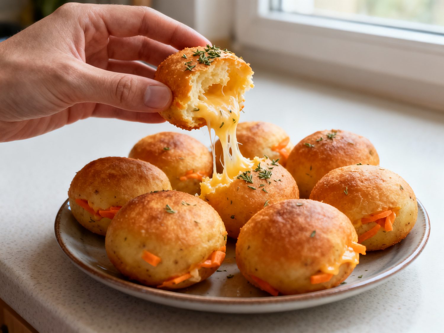 Pãozinho de batata, cenoura e queijo