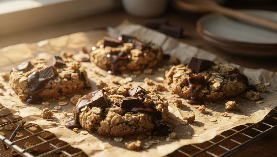Cookies proteicos de aveia e gotas de chocolate